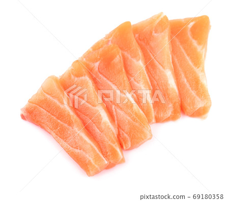 Salmon Sashimi isolated on white background 69180358