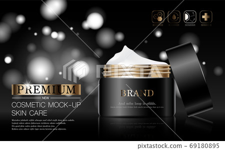 Hydrating facial skincare for annual sale or festival sale. silver brown cream mask bottle isolated on glitter particles background for product presentation. Graceful cosmetic ads. Hydrating facial skincare for annual sale or festival sale. silver brown cream mask bottle isolated on glitter particles background for product presentation. Graceful cosmetic ads. 69180895