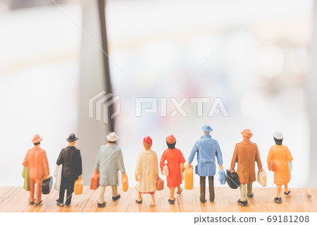 Miniature people : Travellers walking on The bridge , Holiday and Travel concept 69181208