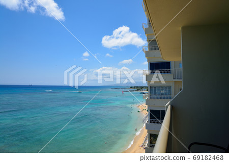 Ocean view from hotel in Honolulu, Oahu, Hawaii 69182468