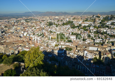 Alhambra Palace Albayzin area overlooking Alcazaba (Granada, Andalusia, Spain) Alhambra Palace Albayzin area overlooking Alcazaba (Granada, Andalusia, Spain) 69182648