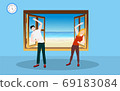 Man and woman Doing Exercises in Gym. Women Doing Squats at Gym. Fitness Class for people. Sports Training Vector Illustration. Healthy Lifestyle. 69183084