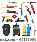 A set of metal welding, MAG, GMAW equipment flat vector illustration. 69183090
