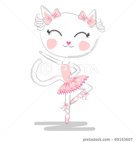 Hand Drawn Cute Cat, ballerina illustration, children print 69183607