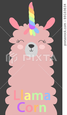 Cute lama with a unicorn horn in the color of the rainbow. Lamacorn. in the Scandinavian style. 69183634