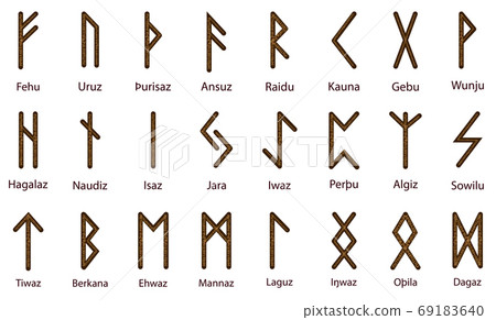 Large set of Scandinavian runes, elegant gold... - Stock Illustration ...