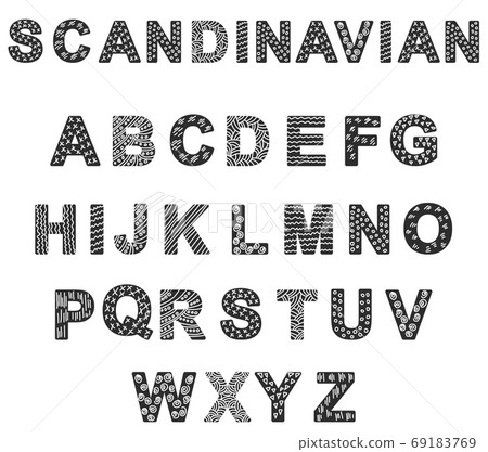 Alphabet, Scandinavian style. Black and white nursery poster with hand drawn letters. Abc 69183769