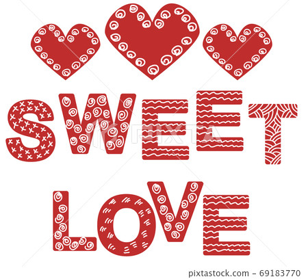 Hand drawn poster with word LOVE, heart and arrow . Scandinavian minimalistic design for print, typography, textie and poster. 69183770