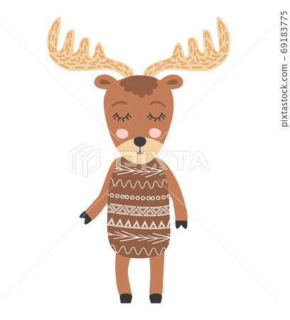 Cute moose flat. Forest fauna. Zoo mammal. Elk clipart. Postcard, kids book design element 69183775