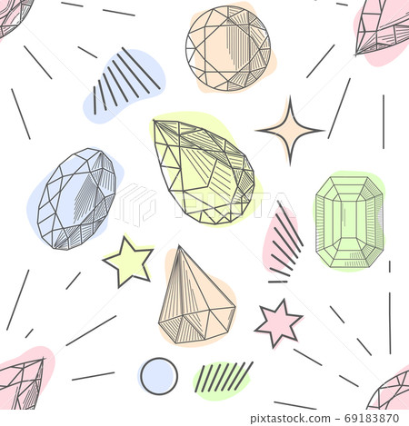 Colorful seamless pattern with gorgeous natural gemstones, mineral crystals, precious and semiprecious faceted stones hand drawn Colorful seamless pattern with gorgeous natural gemstones, mineral crystals, precious and semiprecious faceted stones hand drawn 69183870
