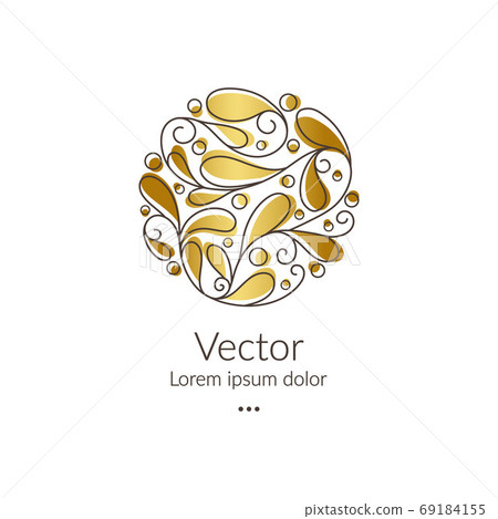 Abstract logo with gold leaves in a circle shape. Abstract logo with gold leaves in a circle shape. 69184155