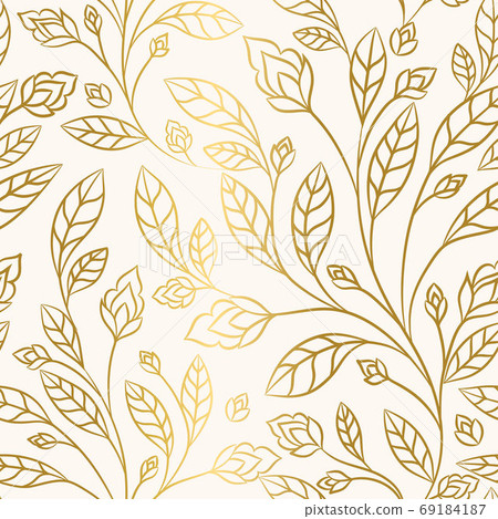 Beige and gold leaves seamless pattern.  69184187