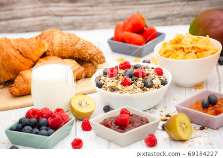 Breakfast Served in the morning with Butter croissant Breakfast Served in the morning with Butter croissant 69184227