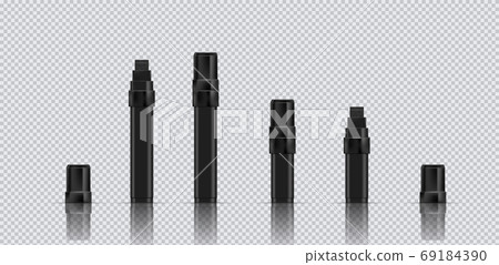 Standart and pocket black marker. Realistic vector illustration with reflection and shadow on transparent background. Standart and pocket black marker. Realistic vector illustration with reflection and shadow on transparent background. 69184390