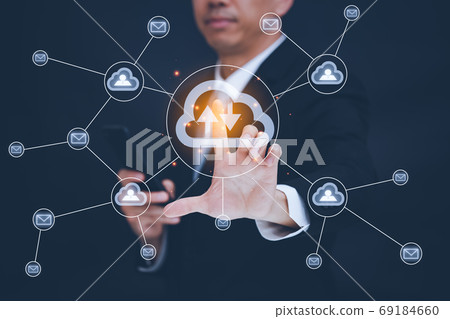 Businessman press icon cloud computing network and graph Screen Icon 69184660