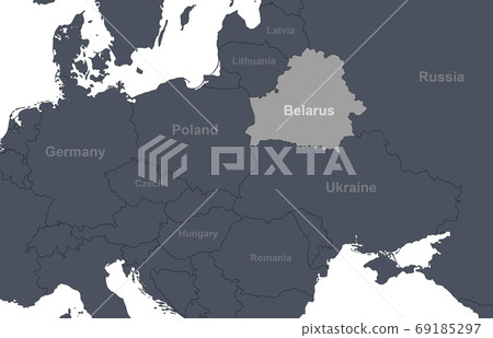 Belarus on Europe outline map with countries borders. Detail of Belarus on Europe outline map with countries borders. Detail of 69185297