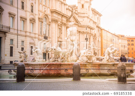 Fontana del Moro, or Moor Fountain, on Piazza Navona, Rome, Italy. Back side view Fontana del Moro, or Moor Fountain, on Piazza Navona, Rome, Italy. Back side view 69185338