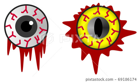 Scary eyeballs with blood flowing 69186174