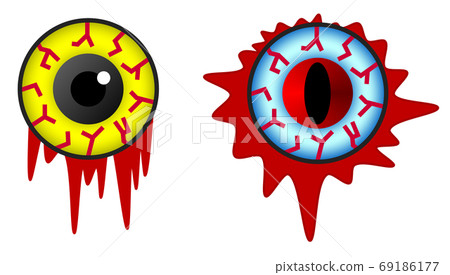Scary eyeballs with blood flowing 69186177