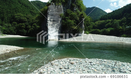 Omitotake Ⅱ (4K aerial view cutout) in Kuma Kogen Town, shining in Omogawa Blue 69186631