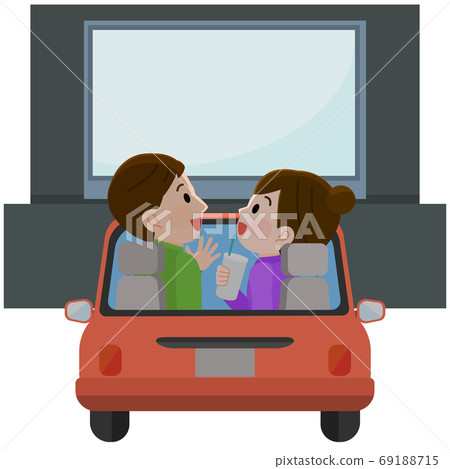 Illustration of men and women watching movies at the Drive-in Theater 69188715