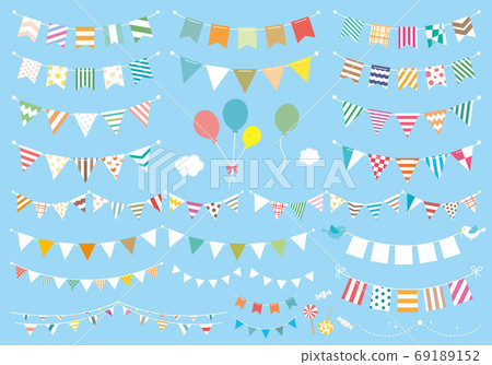 Set of balloons with blue sky and garland 69189152