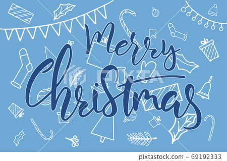 Merry Christmas hand lettering calligraphy text with decor 69192333