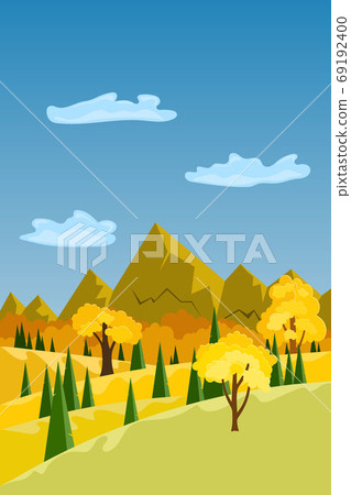 Autumn landscape with woodland and mountains 69192400