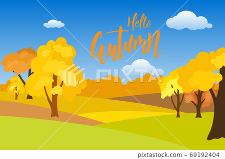 Autumn landscape with sunny day over hills 69192404