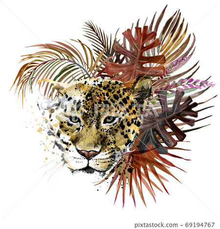Leopard. tropical wild cat watercolor illustration. Safary wildlife fauna. jungle nature Leopard. tropical wild cat watercolor illustration. Safary wildlife fauna. jungle nature 69194767