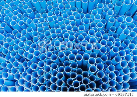 PVC pipes stacking on shelf in warehouse 69197115