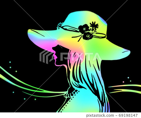一個戴著帽子的女人的剪影 一個戴著帽子的女人的剪影 69198147