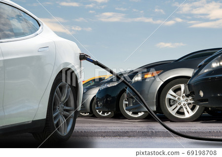 Close-up of a charging electric car  69198708