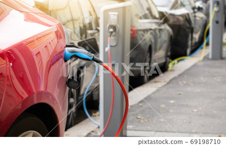 Close-up of a charging electric car  69198710
