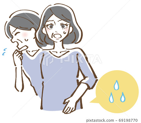 一個女人在咳嗽時漏尿的插圖 69198770