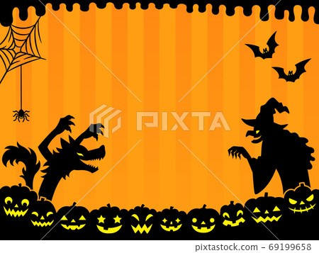 萬聖節剪影背景（狼，女巫，南瓜，蜘蛛網） 69199658