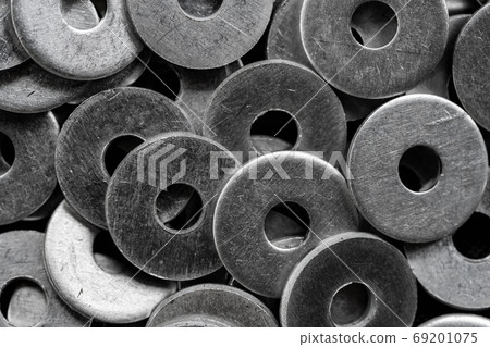Stack of stainless steel washers, equipment for construction 69201075