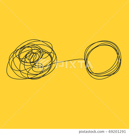 Tangle tangled and untangled. Abstract metaphor, concept of solving problems in business. 69201291