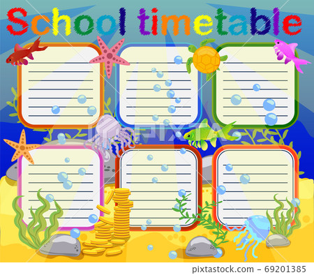 School timetable with marine themes, underwater world School timetable with marine themes, underwater world 69201385