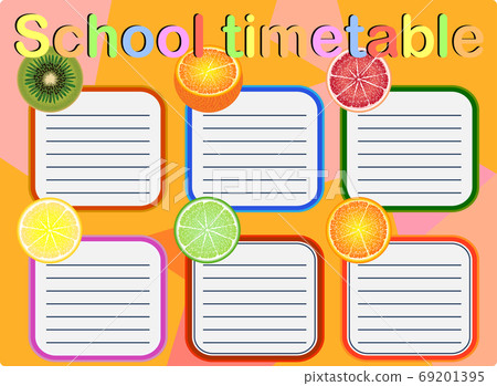 Template school timetable for students or pupils with days of week and free spaces 69201395