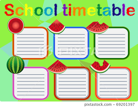 Template school timetable for students or pupils with days of week and free spaces 69201397