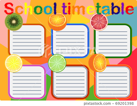 Template school timetable for students or pupils with days of week and free spaces 69201398