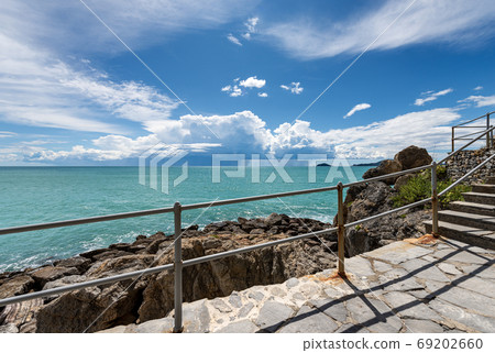 Mediterranean sea coastline and cliff - Gulf of La Spezia Italy Mediterranean sea coastline and cliff - Gulf of La Spezia Italy 69202660