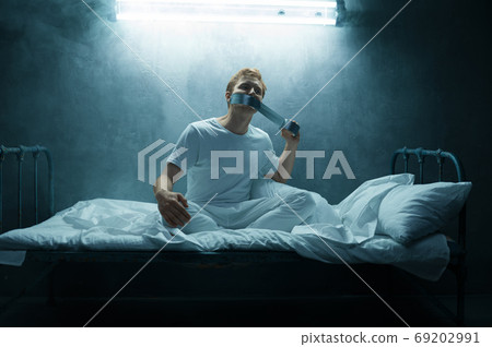 Crazy man taped his mouth shut, psychedelic 69202991