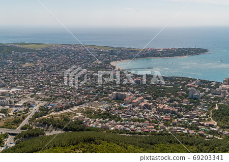 Russia. Krasnodar region. View of Gelendzhik Bay from the height of the Markhotsky ridge in summer. 69203341