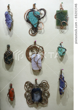 Handimade jewelry made of semi precious natural stones - jaspers, agates, nephritis in copper frames Handimade jewelry made of semi precious natural stones - jaspers, agates, nephritis in copper frames 69203346