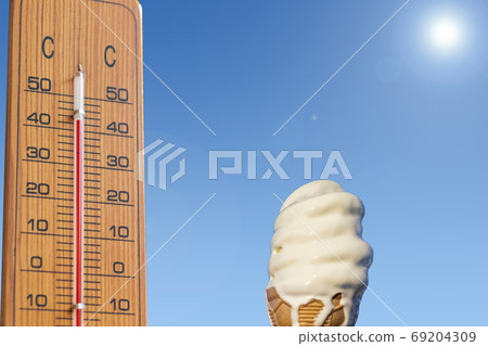 夏天的圖像_仲夏溫度計和軟冰淇淋 69204309