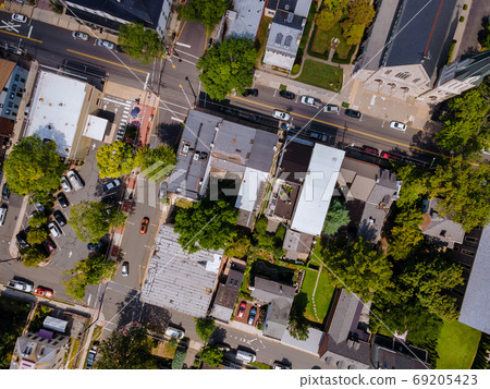 Overhead view of Lambertville New Jersey USA the small town residential suburban area bridge across Overhead view of Lambertville New Jersey USA the small town residential suburban area bridge across 69205423