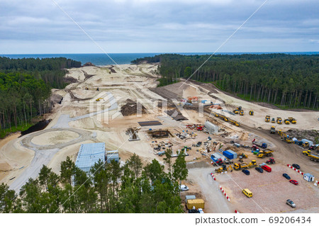 Aerial view of Vistula Spit, place for the future canal. Constru 69206434