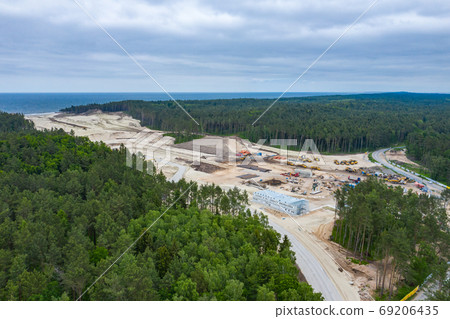 Aerial view of Vistula Spit, place for the future canal. Constru Aerial view of Vistula Spit, place for the future canal. Constru 69206435